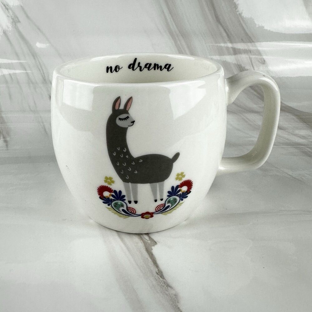 Opalhouse No Drama Llama 14oz Porcelain Mug Cup White Gray Multicolored